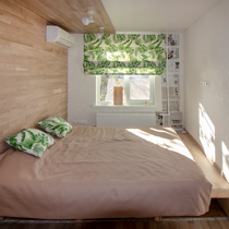 Римская штора в спальню с тропическим принтом. Спальня. Экостиль (натуральные)